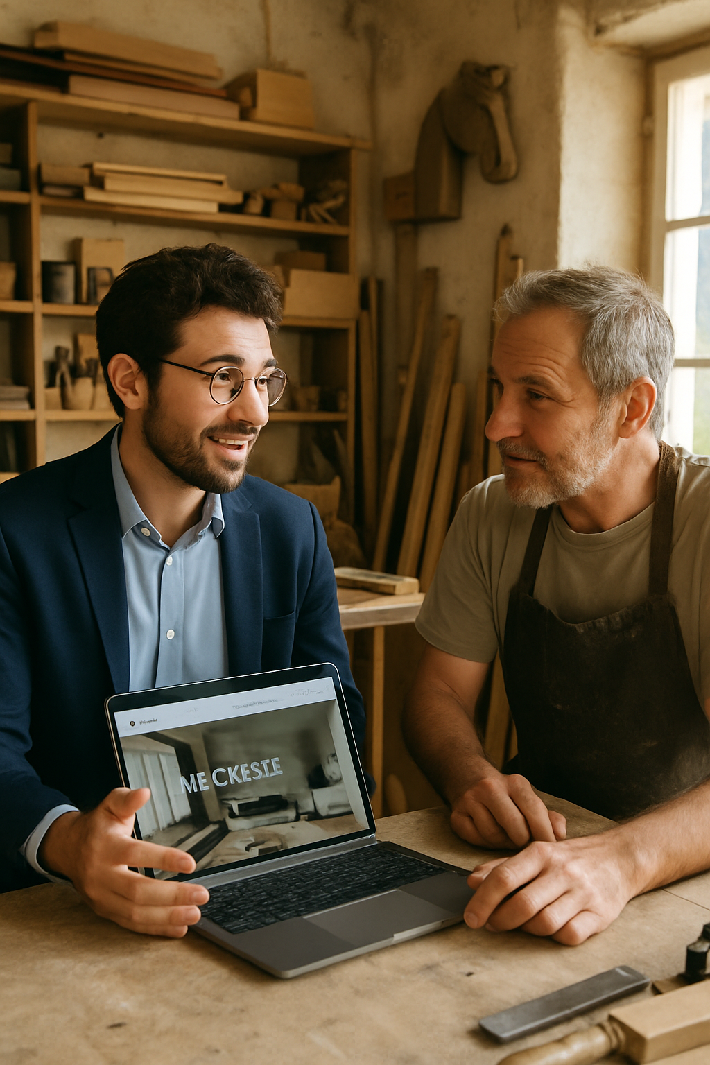 Présentation d'une maquette de site à une cliente artisane